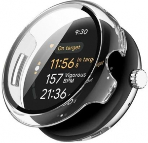 Gigapack Google Pixel Watch 3 45mm műanyag átlátszó védőkeret és kijelzővédő üveg (GP-164063)