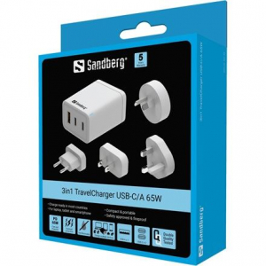 Sandberg 3in1 TravelCharger USB-C/A 65W telefon töltő (441-59)