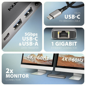 Axagon HMC-7HX2 USB-C 5Gbps Dual 4K 7in1 Hub