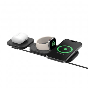 Belkin BoostCharge Pro Qi2 3az1-ben m&aacute;gneses vezet&eacute;k n&eacute;lk&uuml;li t&ouml;ltő 15W fekete (WIZ024HQBK)