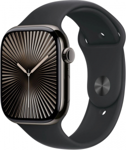 Apple Watch S10 Cellular 46mm titániumtok, fekete sport szíj S/M (MWYD3)