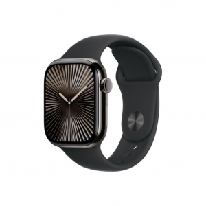 Apple Watch S10 Cellular 42mm tit&aacute;niumtok fekete sport sz&iacute;jjal, M/L (MWXH3)