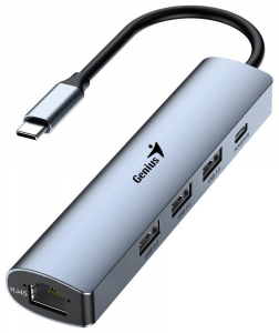 Genius UH-545 5az1-ben USB 3.0 Hub Gigabit Ethernet csatlakozóval szürke (31240004400)