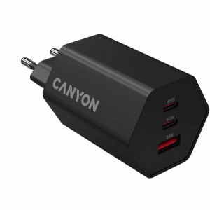 Canyon Hexagon 65 2xUSB Type C, 1xUSB-A h&aacute;l&oacute;zati t&ouml;ltő fekete (CND-CHAHEX65B)