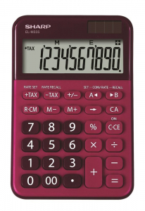 Sharp ELM-335B-RD napelemes asztali számológép piros