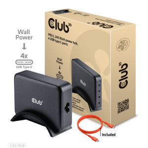 Club 3D 4xUSB Type-C hálózati töltőállomás fekete (CAC-1918)
