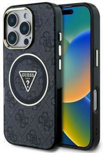 Guess IML 4G Glitter and Triangle Logo MagSafe Apple iPhone 16 Pro tok fekete (GUHMP16LHG4PRTGK)