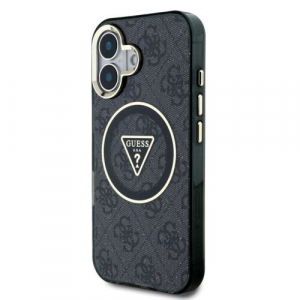 Guess IML 4G Glitter and Triangle Logo MagSafe Apple iPhone 16 tok fekete (GUHMP16SHG4PRTGK)