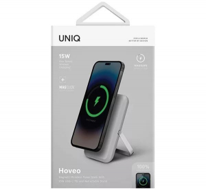 Uniq Hoveo m&aacute;gneses Fast Wireless Type-C PD k&uuml;lső akkumul&aacute;tor / powerbank, k&aacute;rtyatart&oacute;val sz&uuml;rke