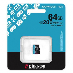 64GB microSD Kingston Canvas Go! Plus UHS-I U3 V30 A2 mem&oacute;riak&aacute;rtya (SDCG4/64GBSP)