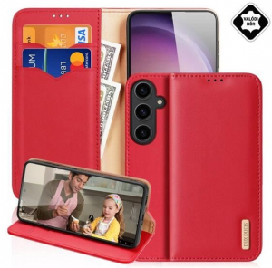 Dux Ducis Hivo Samsung Galaxy S25 (SM-S931) kártyazsebes valódi bőr tok piros (GP-164911)