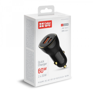 ColorWay USB-A, USB-C szivargy&uacute;jt&oacute; t&ouml;ltő 60W fekete (CW-CHA046PD-BK)