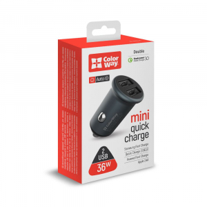 ColorWay 2xUSB-A szivargy&uacute;jt&oacute; t&ouml;ltő 36W sz&uuml;rke (CW-CHA036Q-GR)