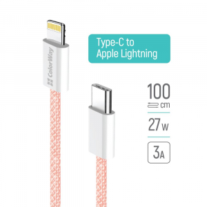 ColorWay USB Type-C - Lightning szőtt bor&iacute;t&aacute;s&uacute; adat- &eacute;s t&ouml;ltők&aacute;bel 1m r&oacute;zsasz&iacute;n (CW-CBPDCL061-P)