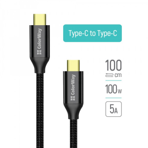 ColorWay USB Type-C - USB Type-C adat- &eacute;s t&ouml;ltők&aacute;bel 1m fekete (CW-CBPDCC062-BK)