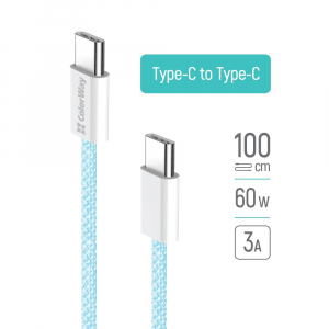 ColorWay USB Type-C - USB Type-C szőtt bor&iacute;t&aacute;s&uacute; adat- &eacute;s t&ouml;ltők&aacute;bel 1m k&eacute;k (CW-CBPDCC061-BL)
