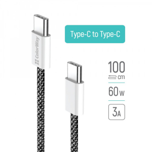 ColorWay USB Type-C - USB Type-C szőtt bor&iacute;t&aacute;s&uacute; adat- &eacute;s t&ouml;ltők&aacute;bel 1m fekete (CW-CBPDCC061-BK)