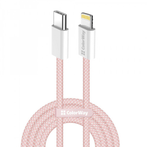 ColorWay USB Type-C - Lightning szőtt bor&iacute;t&aacute;s&uacute; adat- &eacute;s t&ouml;ltők&aacute;bel 1m r&oacute;zsasz&iacute;n (CW-CBPDCL061-P)