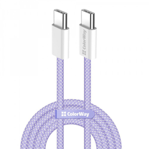 ColorWay USB Type-C - USB Type-C szőtt bor&iacute;t&aacute;s&uacute; adat- &eacute;s t&ouml;ltők&aacute;bel 1m lila (CW-CBPDCC061-PU)
