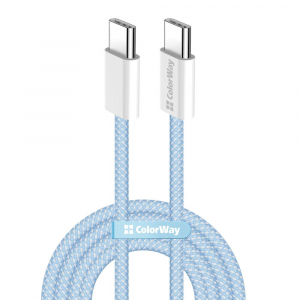 ColorWay USB Type-C - USB Type-C szőtt bor&iacute;t&aacute;s&uacute; adat- &eacute;s t&ouml;ltők&aacute;bel 1m k&eacute;k (CW-CBPDCC061-BL)