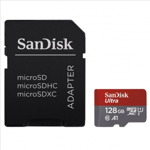 128GB microSDXC Sandisk Ultra CL10 + adapter + Android applikáció  (139729 / 173449 / SDSQUAR-128G-GN6MA)