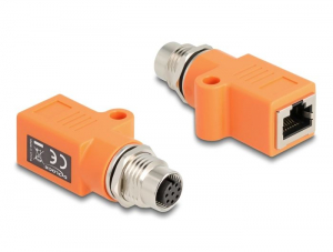 Delock M12 A-k&oacute;dolt adapter 8 tűs anya - RJ45 anya Cat.5e narancs (60618)