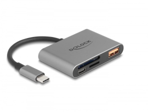 Delock USB Type-C  k&aacute;rtyaolvas&oacute; SD &eacute;s Micro SD mem&oacute;riak&aacute;rty&aacute;khoz + USB-A &eacute;s USB-C port (91016)
