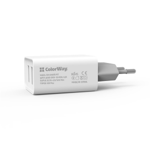 ColorWay USB t&ouml;ltő adapter, 2USB AUTO ID 2.1A (10W) white (CW-CHS015-WT)