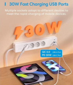 Meross MSP844SMA Matter okos hosszabb&iacute;t&oacute; 4 aljzat + 2x USB-A &eacute;s 2x USB-C feh&eacute;r