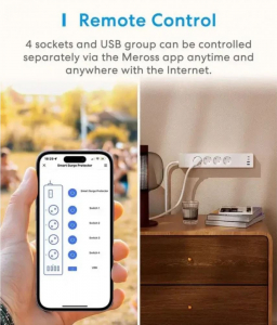 Meross MSP844SMA Matter okos hosszabb&iacute;t&oacute; 4 aljzat + 2x USB-A &eacute;s 2x USB-C feh&eacute;r