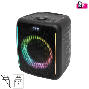 SAL hordozható Boombox, vezeték nélküli hangszóró, 70 watt, 3 hangszóró, Bluetooth TWS, IPX4, beépített akkumulátor (BTCUBE)