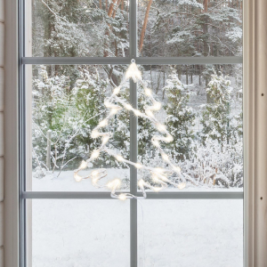 Home  fenyőfa ablakd&iacute;sz, k&uuml;l- &eacute;s belt&eacute;ri kivitel, 35 db melegfeh&eacute;r LED, 2 tapad&oacute;korong, feh&eacute;r t&aacute;pk&aacute;bel, 33 x 28 cm (KID502WW)