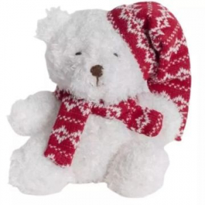 QX Piros sapk&aacute;s kar&aacute;csonyi maci pl&uuml;ssfigura - 13 cm (061116)
