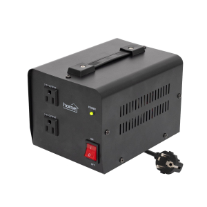 Home feszültségátalakító, max.1000VA, 230V/110V transzformátor, dupla 110V kimeneti aljzat két készülékhez, hordozható (VTF1000VA)