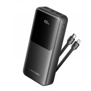 Vention 20000mAh Power Bank 22.5W, beépített USB-C és Lightning kábellel fekete (FHPB0)