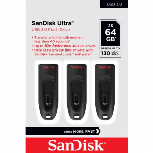 Pen Drive 64GB USB 3.0 SanDisk Ultra fekete 3db (SDCZ48-064G-G46T)