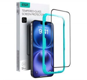 ESR k&eacute;pernyőv&eacute;dő &uuml;veg (2.5D, 0.33mm, 9H + seg&eacute;dkeret) FEKETE Apple iPhone 16 (GP-164280)