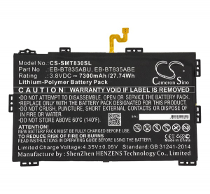 Cameron Sino Li-Polymer akku (3.8V/7300mAh, Samsung EB-BT835ABE kompatibilis) FEKETE Samsung Galaxy Tab S4 10.5 LTE (SM-T835) / Galaxy Tab S4 10.5 WIF