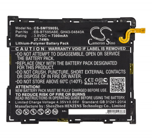Cameron Sino Li-Polymer akku (3.8V/7300mAh, Samsung EB-BT595ABE kompatibilis) FEKETE Samsung Galaxy Tab A 10.5 LTE (2018) SM-T595 / Galaxy Tab A 10.5