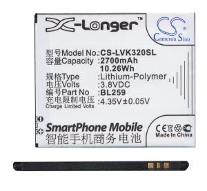 Cameron Sino Li-Polymer akku (3.8V/2700mAh, Lenovo BL259 kompatibilis) FEKETE Lenovo Vibe K5 Plus (A6020a46) / Vibe K5 (A6020a40) (CS-LVK320SL)