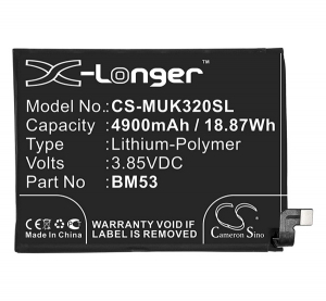 Cameron Sino Li-Polymer akku (3.85V/4900mAh, Redmi BM53 kompatibilis) FEKETE Xiaomi Mi 10T Pro 5G / Mi 10T 5G (CS-MUK320SL)