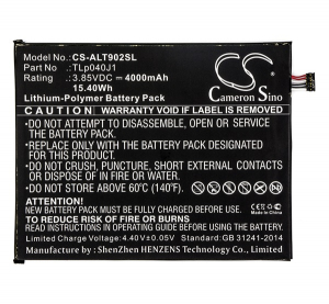 Cameron Sino Li-Polymer akku (3.85V/4000mAh, Alcatel TLp040J1 kompatibilis) FEKETE Alcatel 1T 10 WIFI (OT-8082) "Gigapack csomagolás" (CS-ALT902SL)