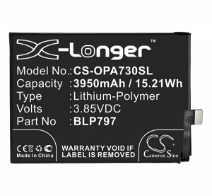 Cameron Sino Li-Polymer akku (3.85V/3950mAh, OPPO BLP797 kompatibilis) FEKETE Oppo A72 4G / A73 4G (CS-OPA730SL)