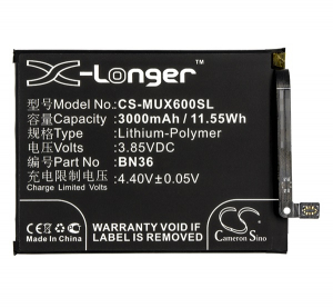 Cameron Sino Li-Polymer akku (3.85V/3000mAh, Xiaomi BN36 kompatibilis) FEKETE Xiaomi Mi A2 (Mi 6X) (CS-MUX600SL)