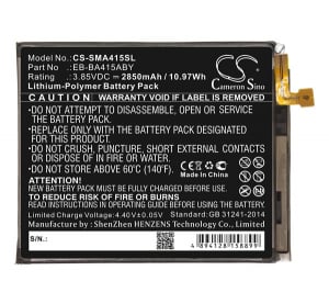 Cameron Sino Li-Polymer akku (3.85V/2850mAh, Samsung EB-BA415ABY kompatibilis) FEKETE Samsung Galaxy A41 (SM-A415F) (CS-SMA415SL)