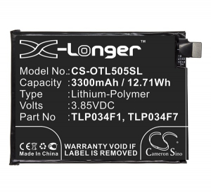 Cameron Sino Li-Polymer akku (3.85V/3300mAh, Alcatel TLP034F1 kompatibilis) FEKETE Alcatel 3 (2019) OT-5053 / 3L (2019) OT-5034D (CS-OTL505SL)