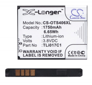 Cameron Sino Li-Ion akku (3.8V/1750mAh, GreatCall TLi017C1 kompatibilis) FEKETE Alcatel Pixi 3 4.5 (OT-4027D) (CS-OTS406XL)