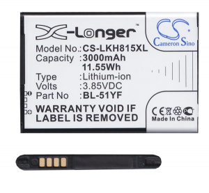 Cameron Sino Li-Ion akku (3.85V/3000mAh, LG BL-51YF kompatibilis) FEKETE LG G4 Stylus (H635) / G4 (H815) (CS-LKH815XL)