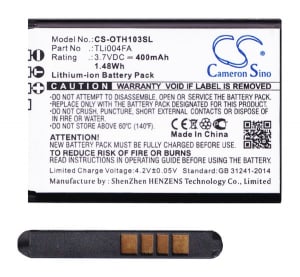 Cameron Sino Li-Ion akku (3.7V/400mAh, Alcatel TLi004FA kompatibilis) FEKETE Alcatel OT-1066D / OT-1052 / OT-1035 (CS-OTH103SL)
