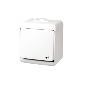 GAO nyom&oacute;kapcsol&oacute; csengő jellel, k&uuml;lt&eacute;ri IP44 kivitel, 230 V~ / 50 Hz / 10 A, feh&eacute;r (22061)